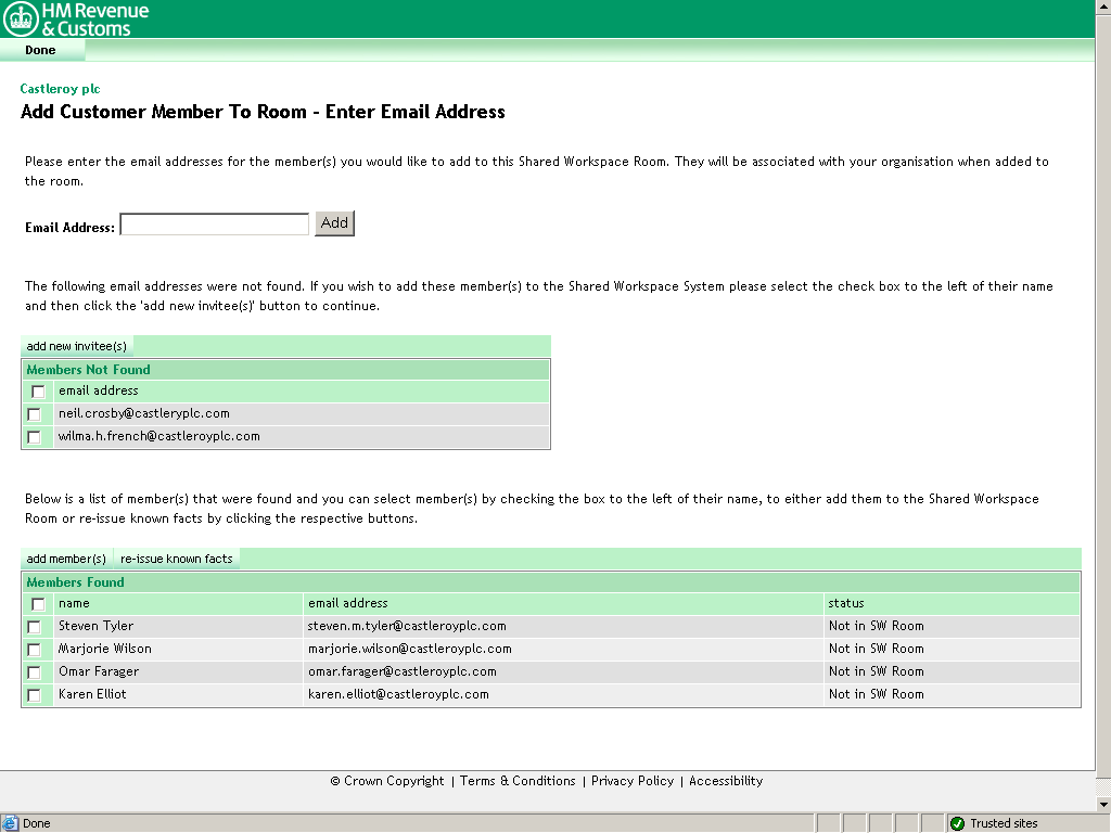 Add Customer Member to Room - results of search