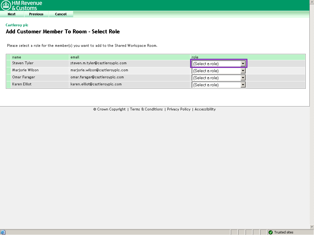 Select a Role, role for Stephen Tyler highlighted