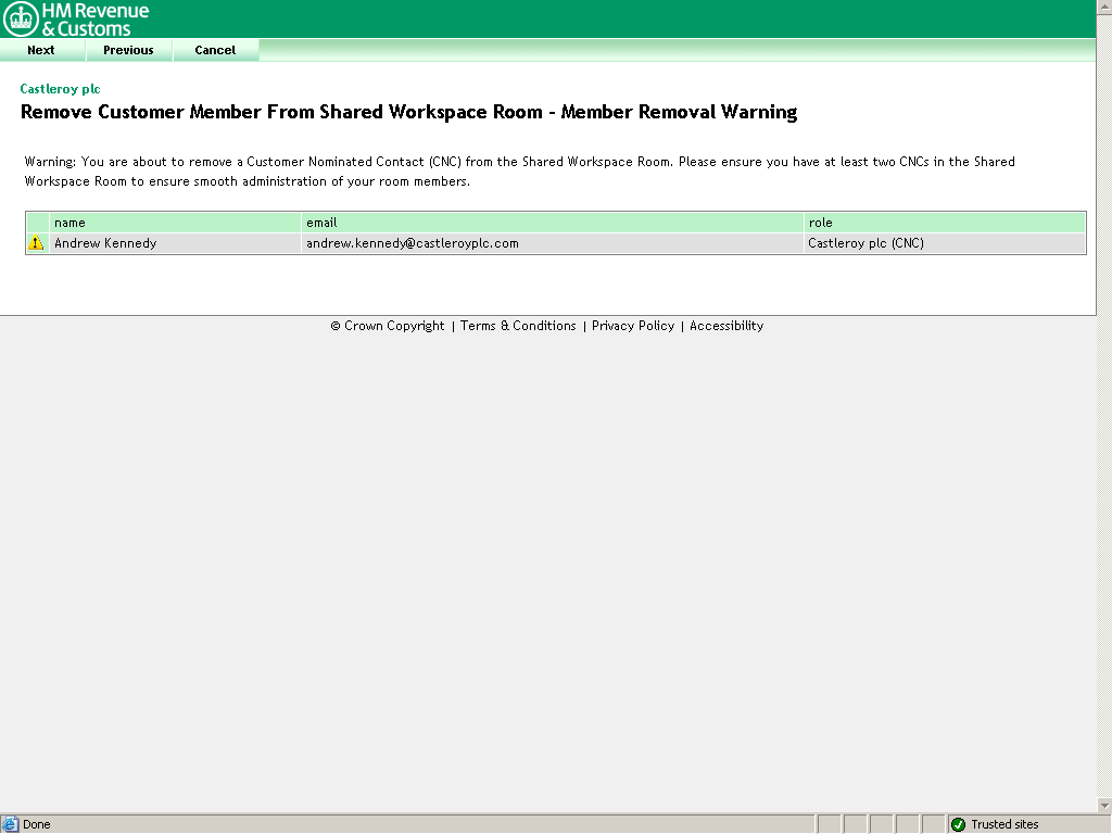 Remove customer from SW Room - Member Removal Warning