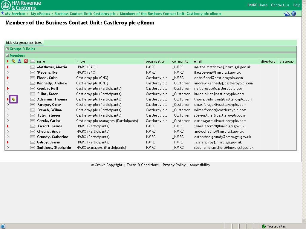 Members screen. Edit icon highlighted.