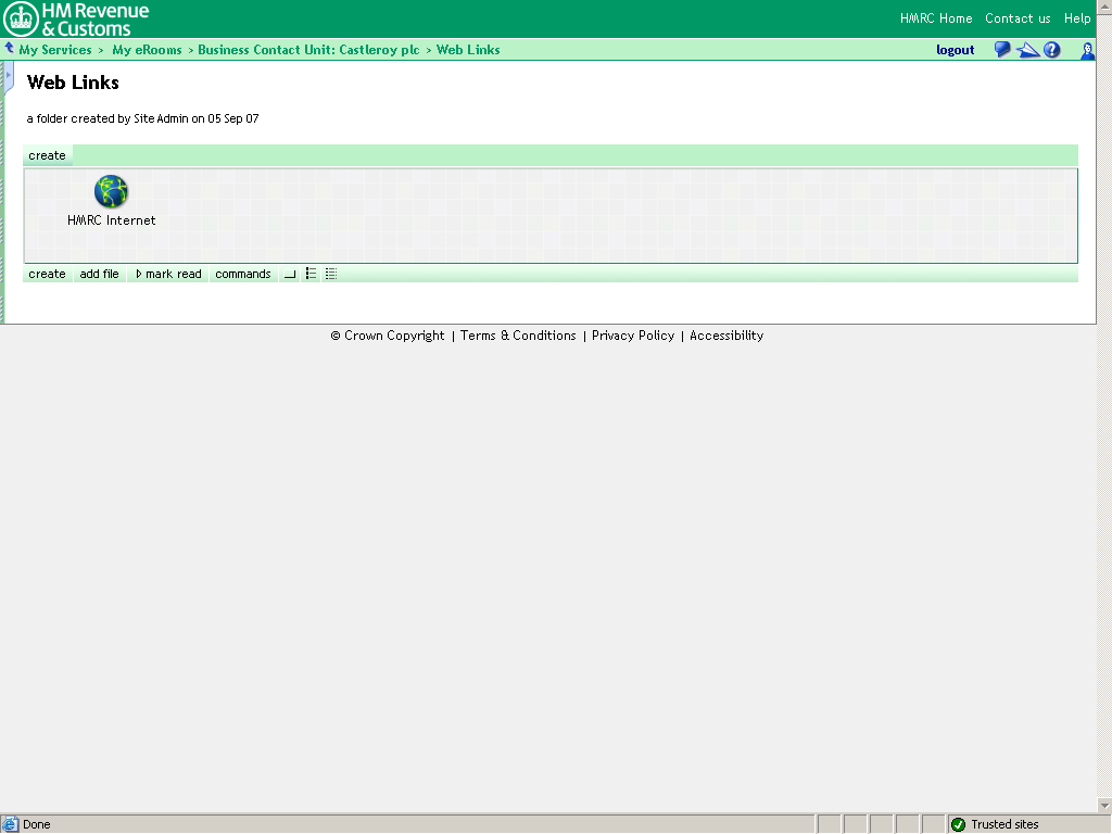 Web links screen. HMRC Internet icon shown. 