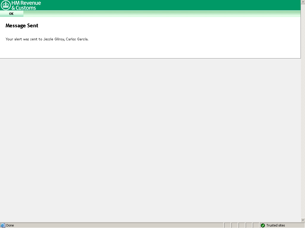 Confirmation of message sent.
