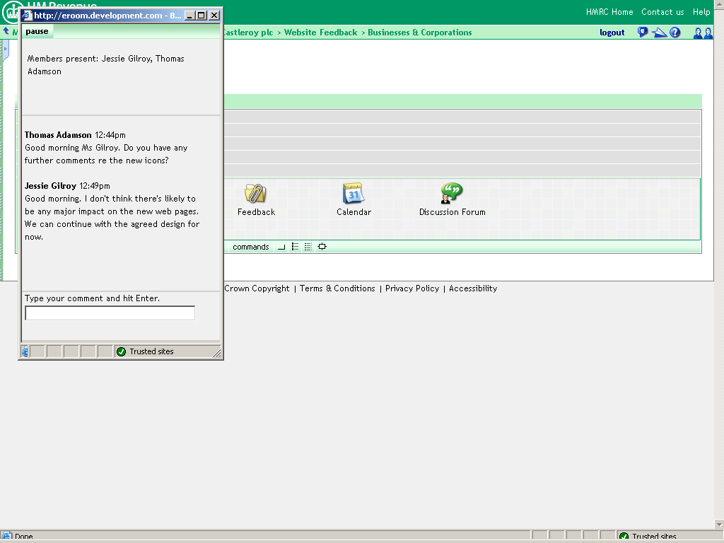 Intercom window. Includes Jessir Gilroy's response to Thomas Adamson, informing him that icons are ok.