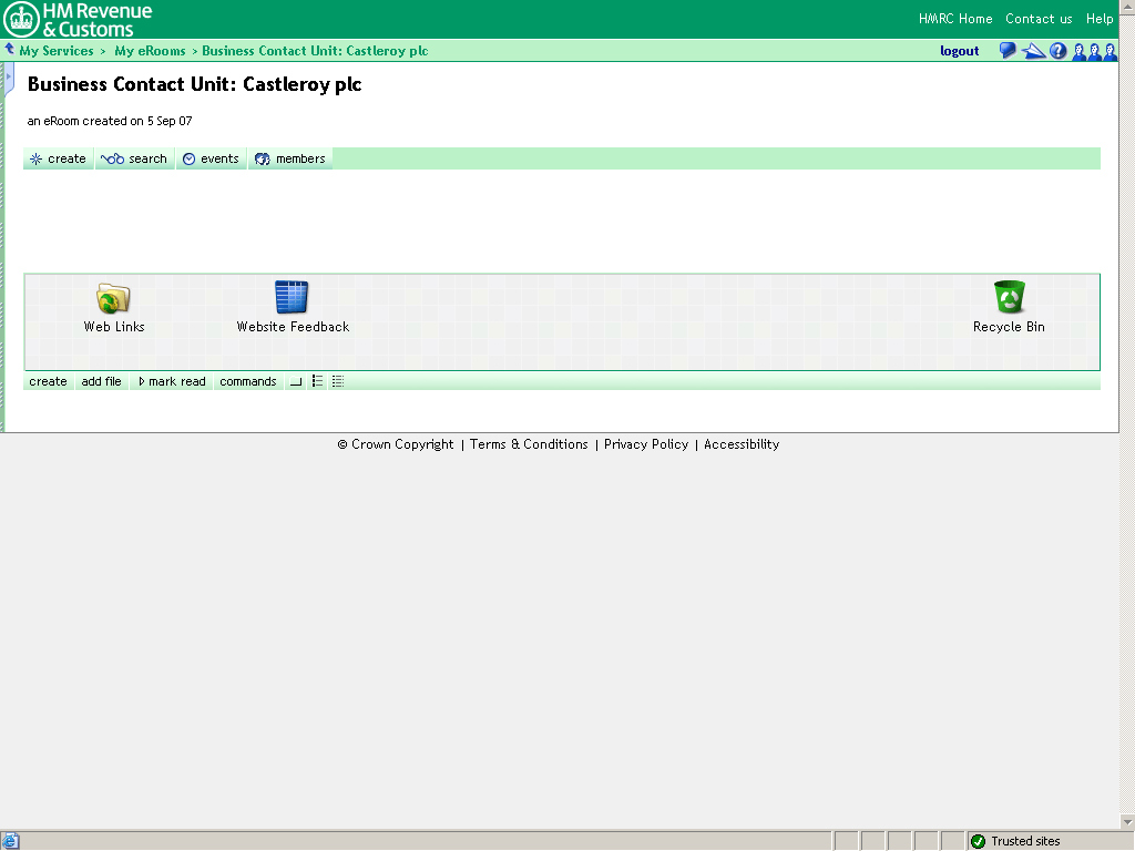 Castleroy plc Room homepage. Three member icons displayed.