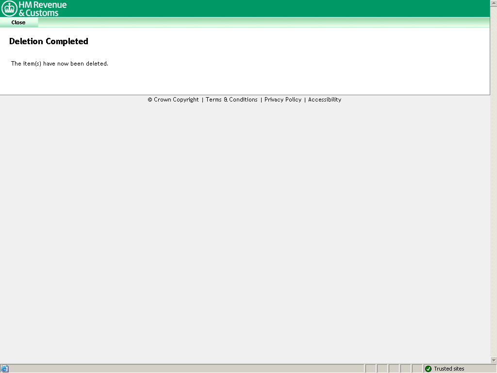 Deletion completed screen.
